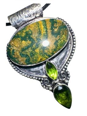 Green Jasper & Peridot Sterling Pendant Necklace - Natural Green Elegance